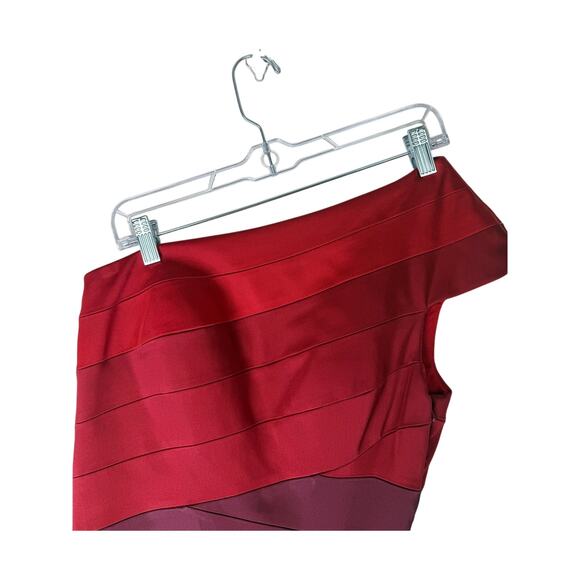 Jax Red Ombre Asymmetrical One Shoulder To Knee Zipper Cocktail Dress Size 6 - Picture 4 of 7